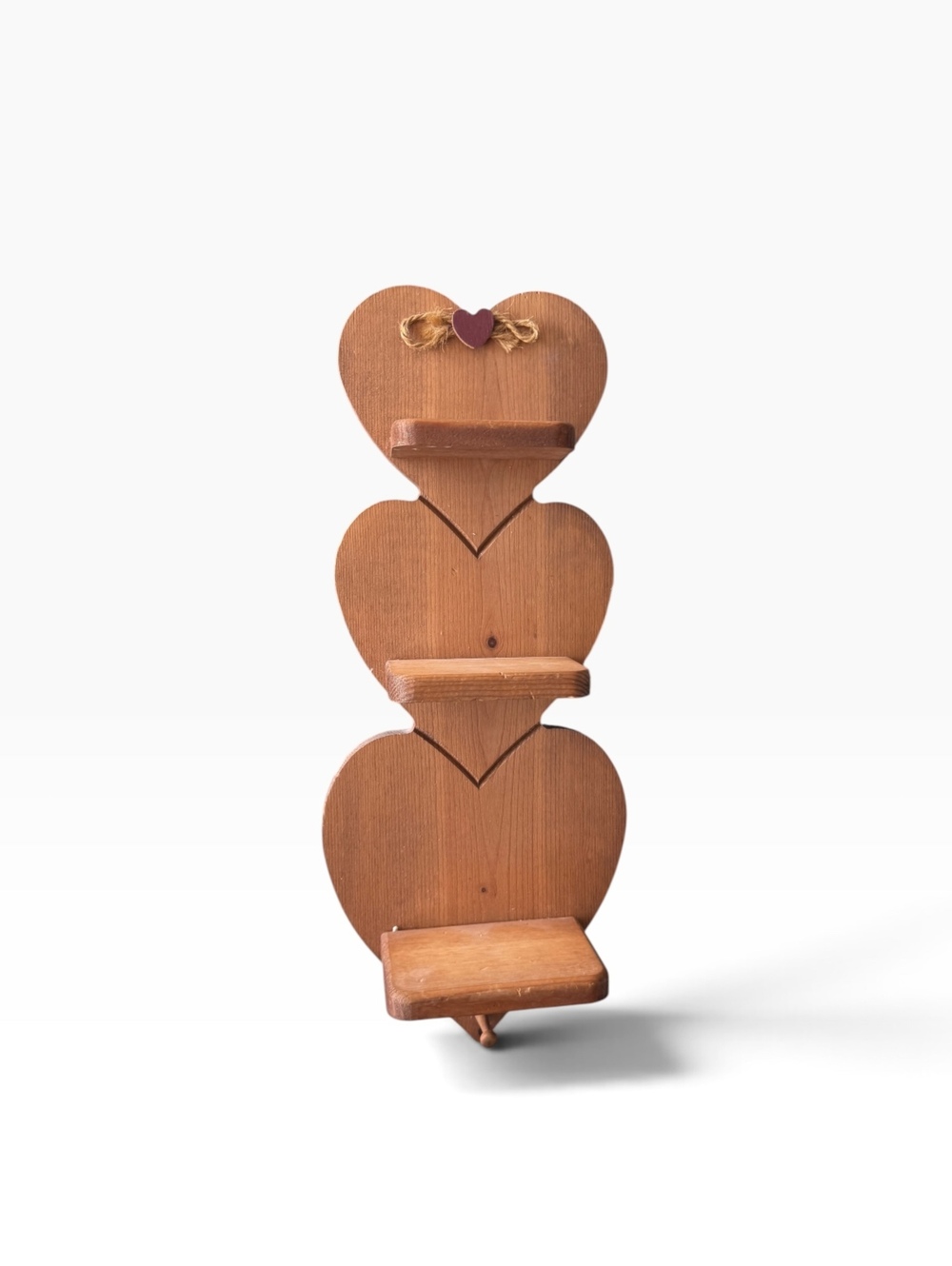 Rustic Wood Triple Heart Wall Shelf 3 Tier Country Farmhouse Display Rack